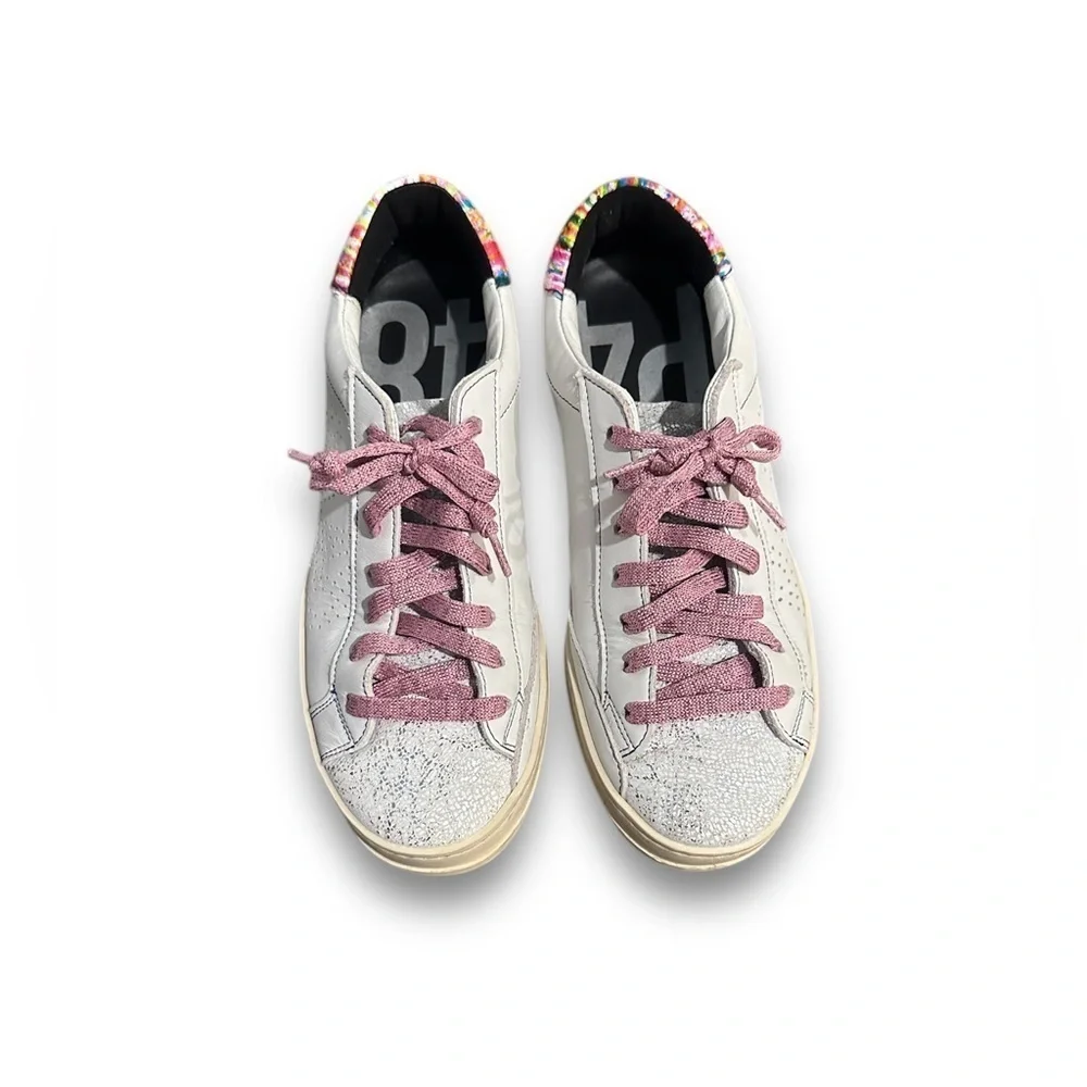 NWOT P448 John Lionfish Rainbow, White, and Pink size 38